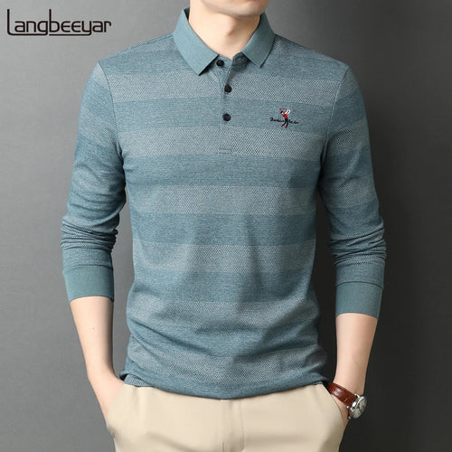2025 High End New Fashion Brand Striped Designer Embroidery Casual Turn down Collar Long Sleeve Polo Shirts Men Tops Men Clothes