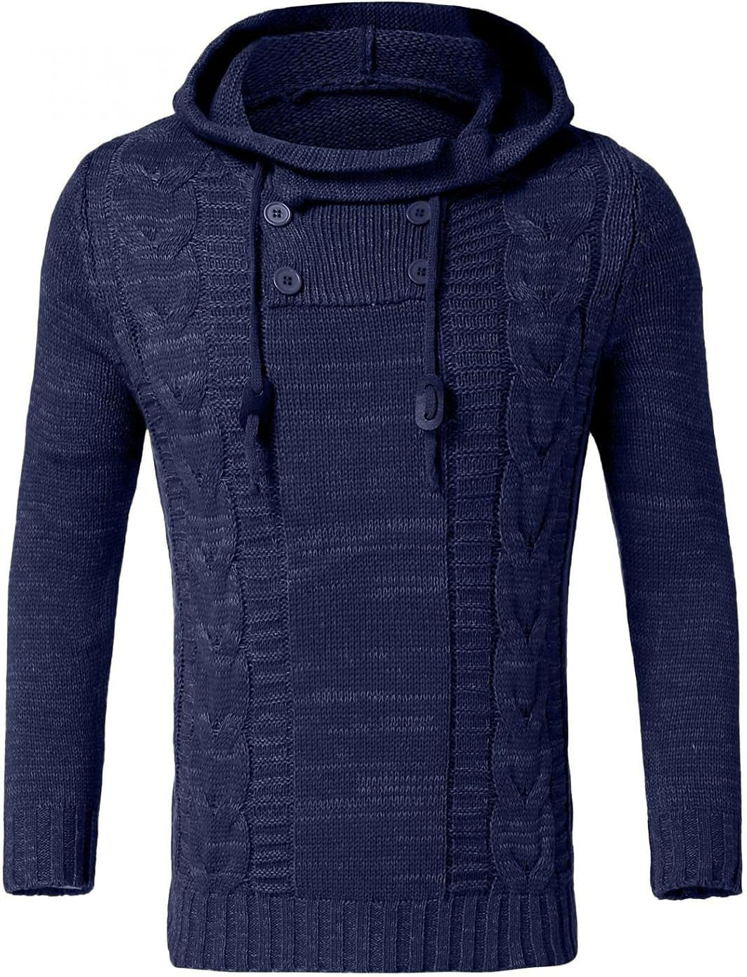 Mens Knitted Hoodies Pullover Casual Long Sleeve Turtleneck Hipster Gym Drawstring Sweaters Sweatshirt