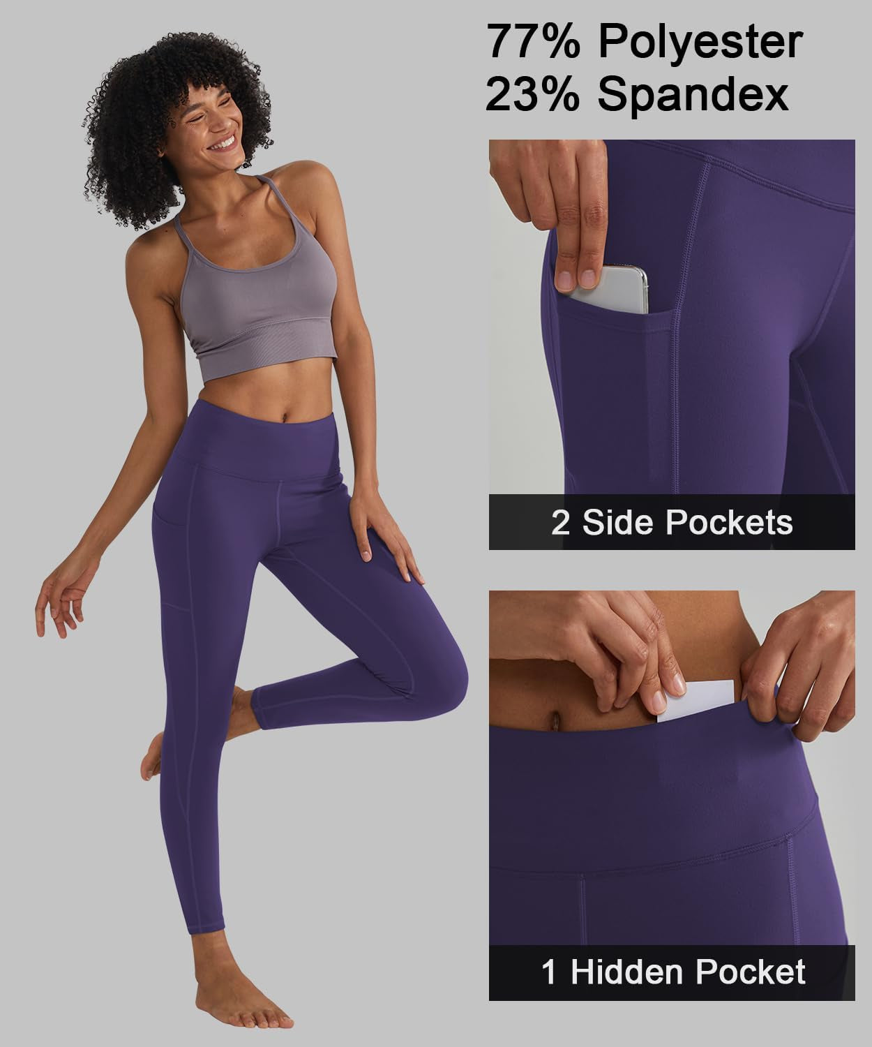 Anti-Nail Leggings for Women, Non-See-Through Yoga Pants with Phone Pockets, Tummy Control Full-Length/Capri Tights