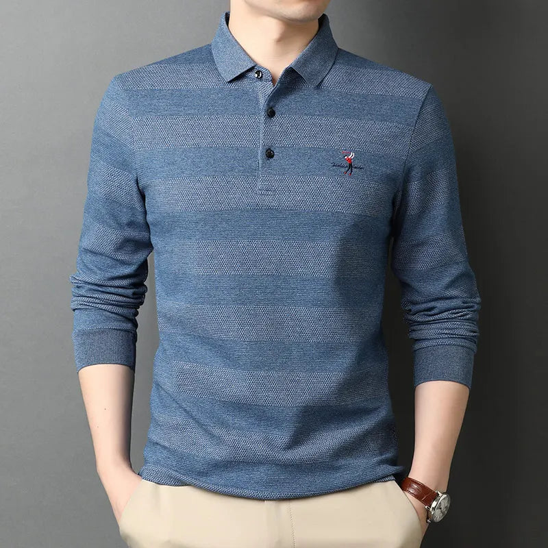 2025 High End New Fashion Brand Striped Designer Embroidery Casual Turn down Collar Long Sleeve Polo Shirts Men Tops Men Clothes