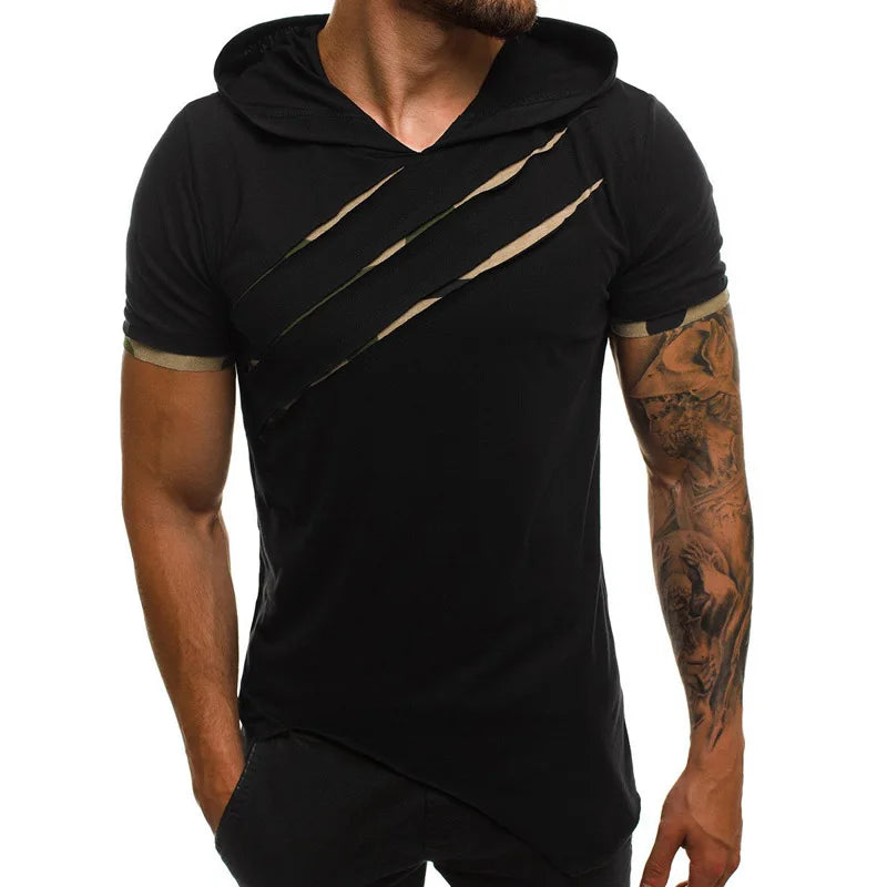 Summer Men'S Hooded T-Shirt New Casual Slim Short Sleeve T Shirt Men plus Size 3XL Solid Men Clothes Streetwear Tee Shirt Homme