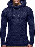 Mens Knitted Hoodies Pullover Casual Long Sleeve Turtleneck Hipster Gym Drawstring Sweaters Sweatshirt