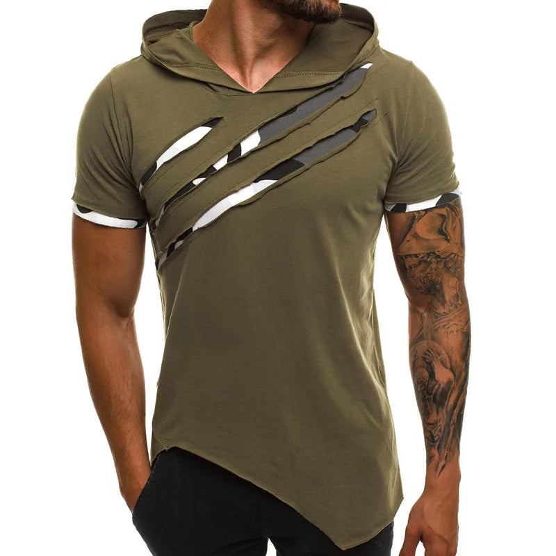 Summer Men'S Hooded T-Shirt New Casual Slim Short Sleeve T Shirt Men plus Size 3XL Solid Men Clothes Streetwear Tee Shirt Homme