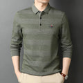 2025 High End New Fashion Brand Striped Designer Embroidery Casual Turn down Collar Long Sleeve Polo Shirts Men Tops Men Clothes
