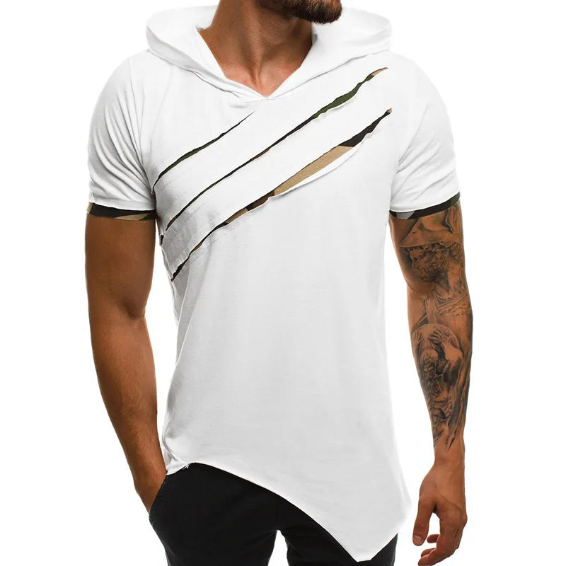 Summer Men'S Hooded T-Shirt New Casual Slim Short Sleeve T Shirt Men plus Size 3XL Solid Men Clothes Streetwear Tee Shirt Homme